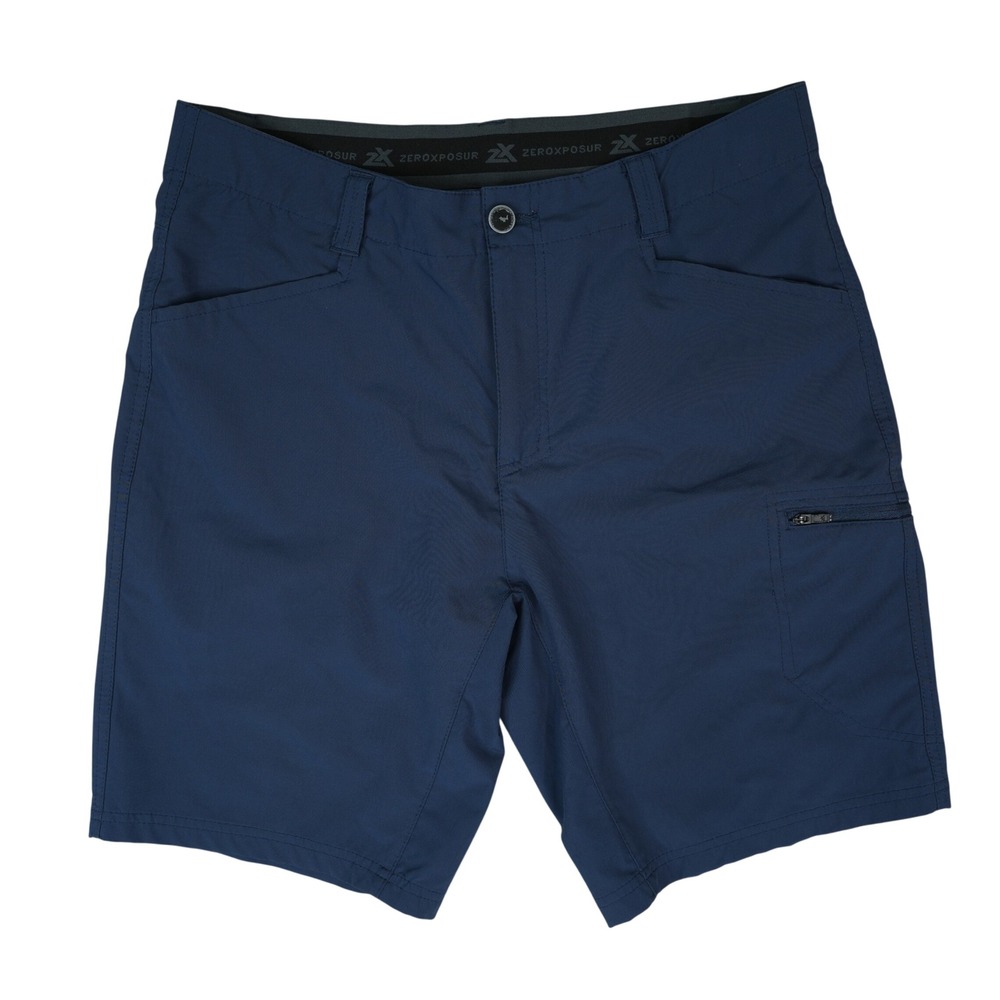 ZeroXposur Travel Series Shorts Mens 34x10 Dark Blue Stretch Hiking Gorpcore
